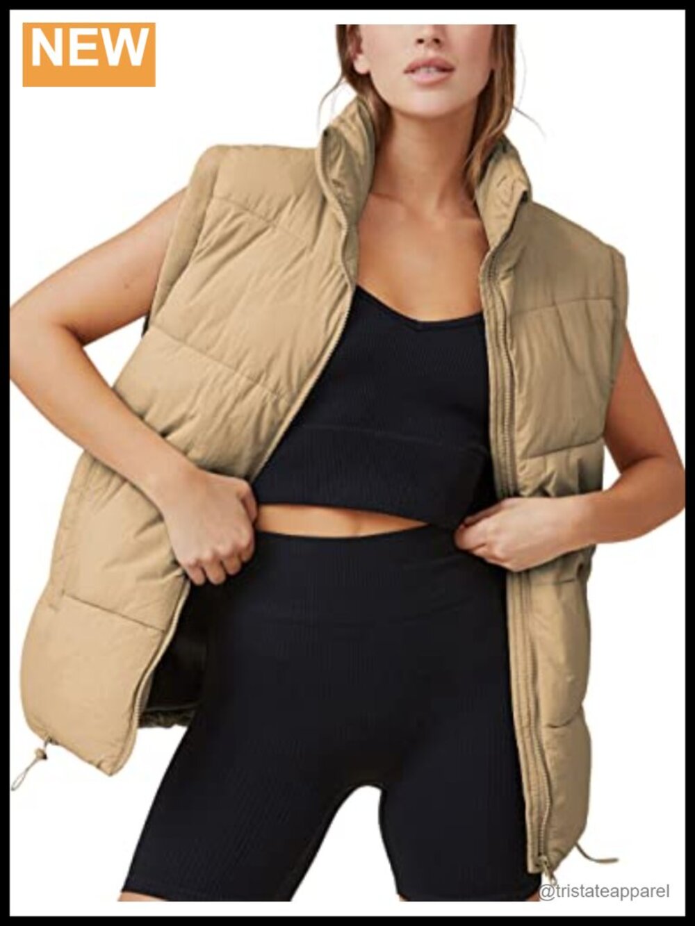 Athlisan Zip Up Puffer Vest Stand Collar Sleeveless Padded Jacket Coat